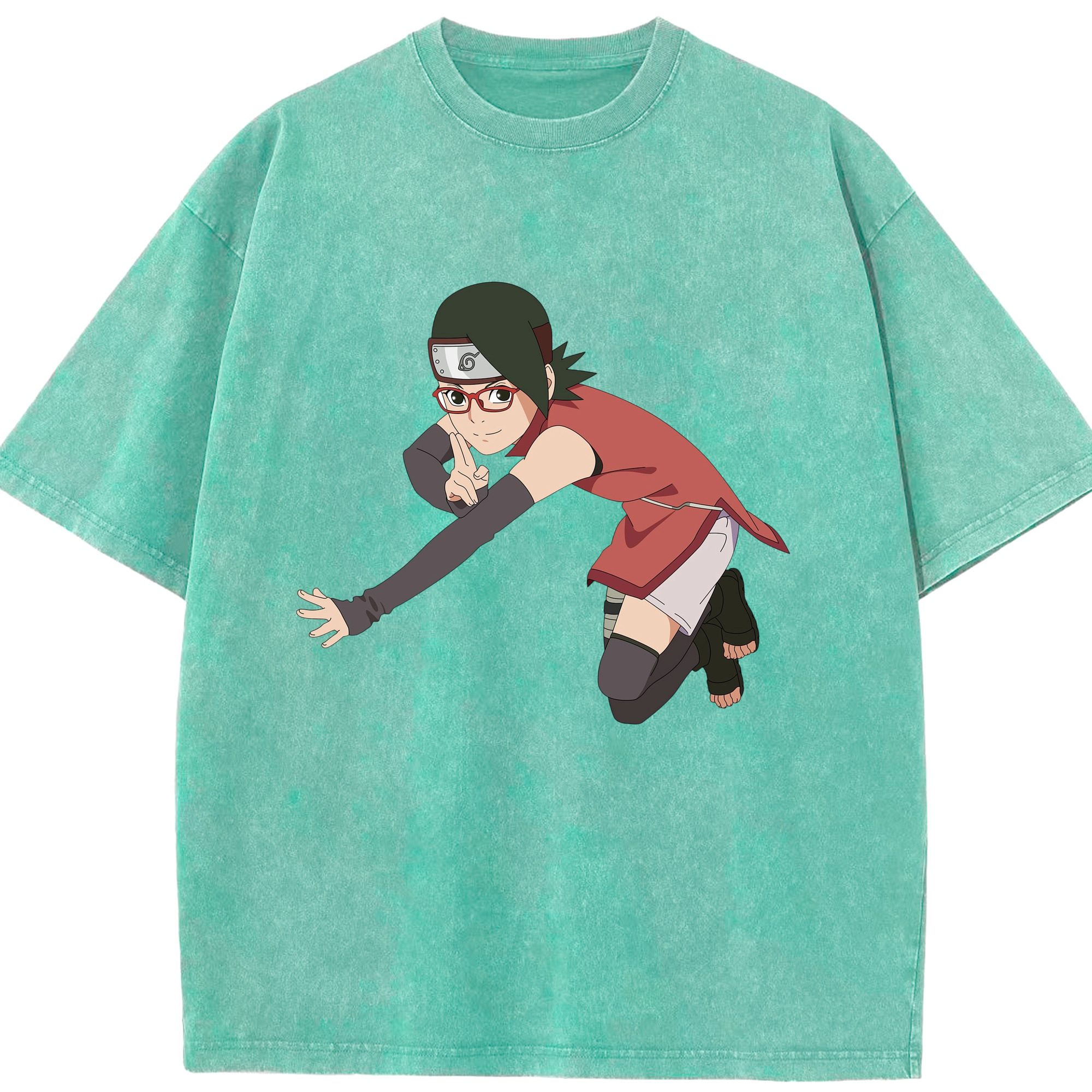 （画像用） NARUTO -ナルト- うちは サラダ Uchiha Sarada 綿100% ヴィンテージ風 半袖Tシャツ（フロントプリント）